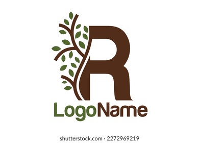 Letter R alphabet and growing leaves concept. Very suitable for symbol, logo, company name, brand name, personal name, icon, identity, business, marketing and many more.