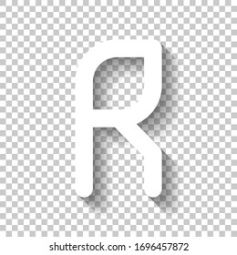 Letter R of alphabet, isolated outline symbol. White icon with shadow on transparent background
