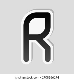 Letter R of alphabet, isolated outline symbol. Sticker style with white border and simple shadow on gray background