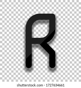 Letter R of alphabet, isolated outline symbol. Black glass icon with soft shadow on transparent background