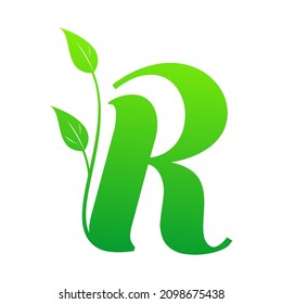 Letter R alphabet with leaf vector logo