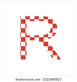 Letter R in the alphabet with a red and white design on a white background