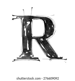 Letter R. Alphabet Symbol - Grunge Hand Draw Paint / Vector Illustration