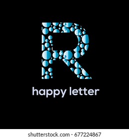 Letter R of the alphabet  vector logo design. Water bubbles brand identity