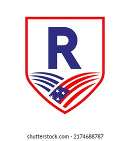 Letter R American Agriculture Logo Template. Usa Agriculture Logotype On Alphabet R Concept
