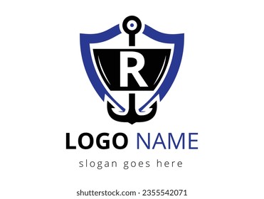 letter R with Anchor Logo Design Template. Marine, Sailing Boat Logo