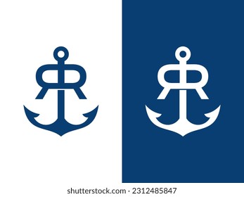 Letter R with anchor logo vector template