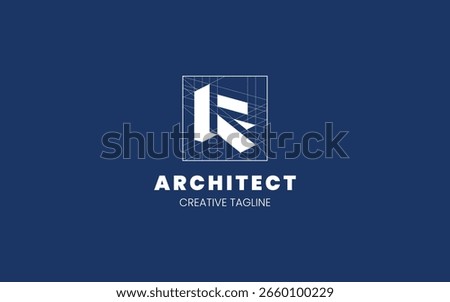 Letter R Architect logo with technical sketch style for architecture or construction company