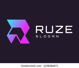 Letter R Arrow Direction Up Startup Launch Fast Success Future Modern Geometric Vector Logo Design
