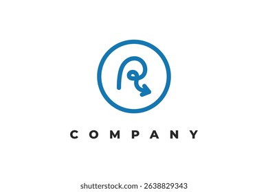 letter r arrow line inside circle minimal logo