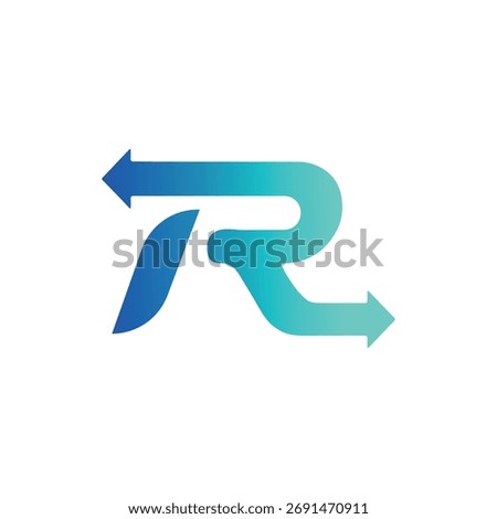 Letter R with Arrows, Directional Letter R Logo isolated in white background