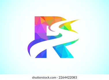Letter R with backspace S or pathway logo design vector template. Low poly style graphic alphabet symbol