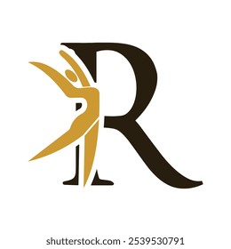 Letter with R Ballet Dancer Logo Design. Ballerina Logo icon vector