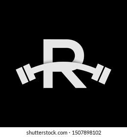 letter r with barbell icon vector logo template