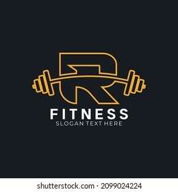 Letter R barbell logo, letter r with barbell logo in trendy flat style, fitness logo