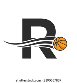 Letter R Basket Ball Logo Design For Basket Club Symbol Vector Template. Basketball Logo Element