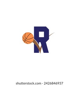 Letter R with basketball logo.	