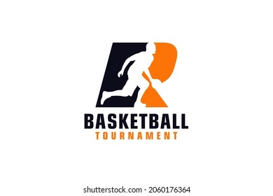 Letter R with Basketball Logo Design. Vector Design Template Elements for Sport Team or Corporate.