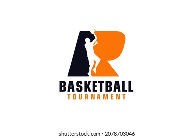 Letter R with Basketball Logo Design. Vector Design Template Elements for Sport Team or Corporate.