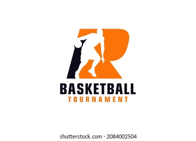 Letter R with Basketball Logo Design. Vector Design Template Elements for Sport Team or Corporate.