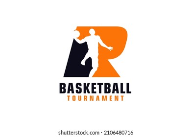 Letter R with Basketball Logo Design. Vector Design Template Elements for Sport Team or Corporate.