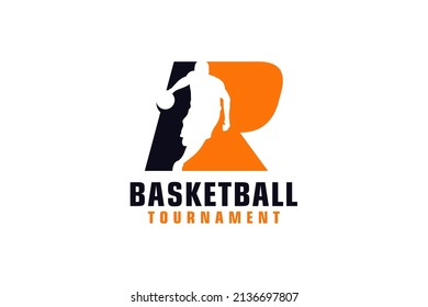 Letter R with Basketball Logo Design. Vector Design Template Elements for Sport Team or Corporate.