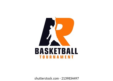 Letter R with Basketball Logo Design. Vector Design Template Elements for Sport Team or Corporate.