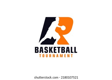 Letter R with Basketball Logo Design. Vector Design Template Elements for Sport Team or Corporate.