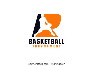 Letter R with Basketball Logo Design. Vector Design Template Elements for Sport Team or Corporate.