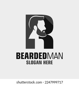 Letter R Bearded Man Logo Design Template Inspiration, Vector Illustration.