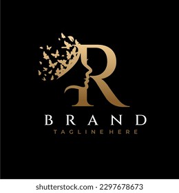 Letter R Beauty Butterfly Crown Logo Design