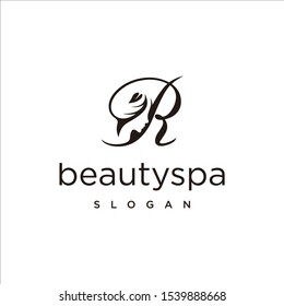 Letter R for beauty spa logo design vector