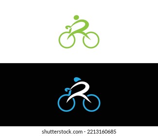 Plantilla de diseño de logotipo de bicicleta de carta R. Ilustración Moderna De Icono De Bicicleta Electrónica, Ciclismo Y Vector De Bicicletas.