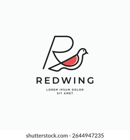 Letter R with bird minimal line monoline logo design. R monogram bird symbol logo icon