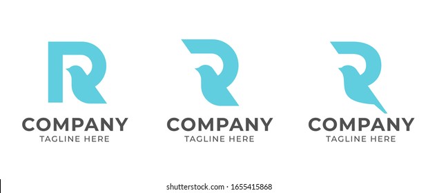 letter R with bird shape logo icon template, vector file eps 10, text and color is easy to edit