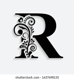 Letter R Black Flower Alphabet Beautiful Stock Vector (Royalty Free ...