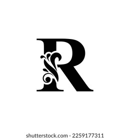 letter R black . flower  letters. Vintage ornament initial Alphabet. Logo vector 
