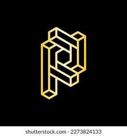 Letter r block monogram geometric line design