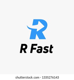 Letter R Blue logo with negative space arrow logo for business, transportation, delivery company . - Vector Illustration