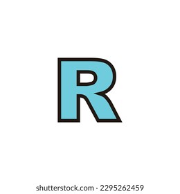 Letter R blue, outline geometric symbol simple logo vector