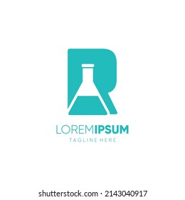 Letter R Bottle Lab Science Logo Design Vector Icon Graphic Emblem Illustration 
