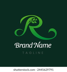 Letter R Branch Tree Natural Leaf Logo Design Vector