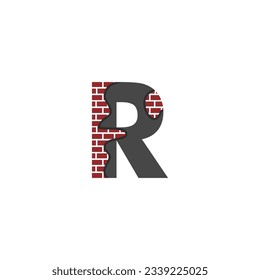 Letter R with Brick Wall logo vector design building company, Creative Initial letter and wall logo template