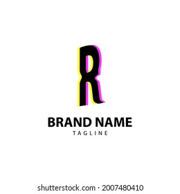 letter R bright glitch for creative brand, fun, playful and innovative vector logo design