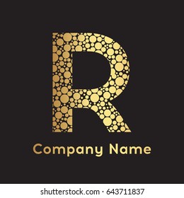 Letter R Bubbles Vector. Gold Bubble Design Vector Illustration. Letter vector design template elements for your application or corporate identity.