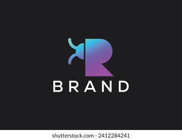 Letter R Bug icon vector monogram logo design template