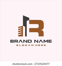 Letra R Construir concepto de construcción logo diseño Vector Plantilla