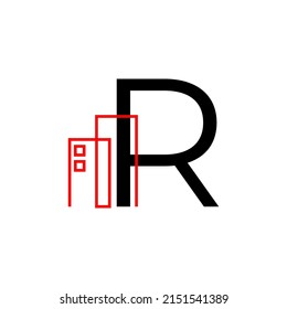 Buchstabe R mit Baudekoration, Vektorlogo-Design-Element