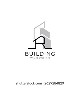 Letter R building logo for architecture, construction and real estate company. Property logo template for your brand.