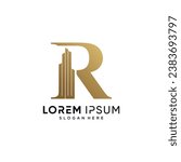 Letter R and building logo design vector illustration with creative concept